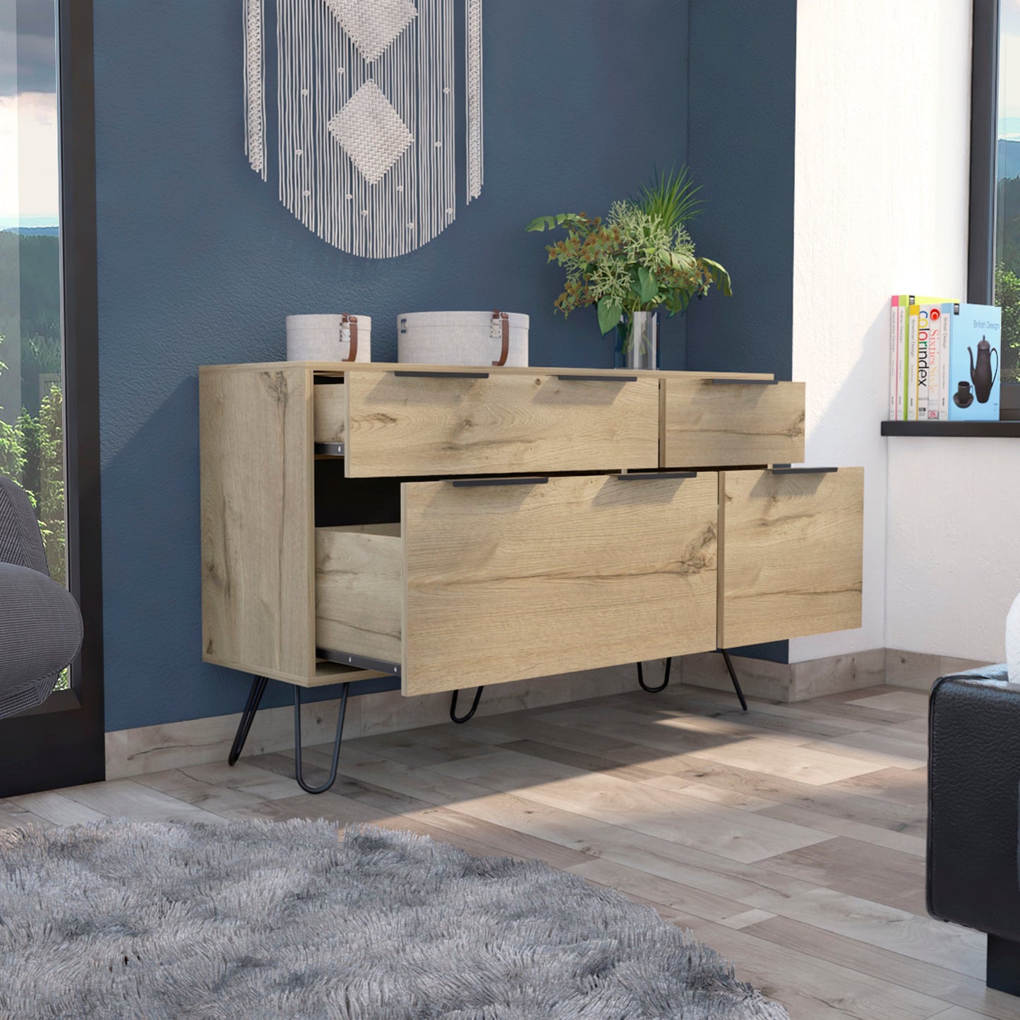 47" Brown and Black Four Drawer Double Dresser-6