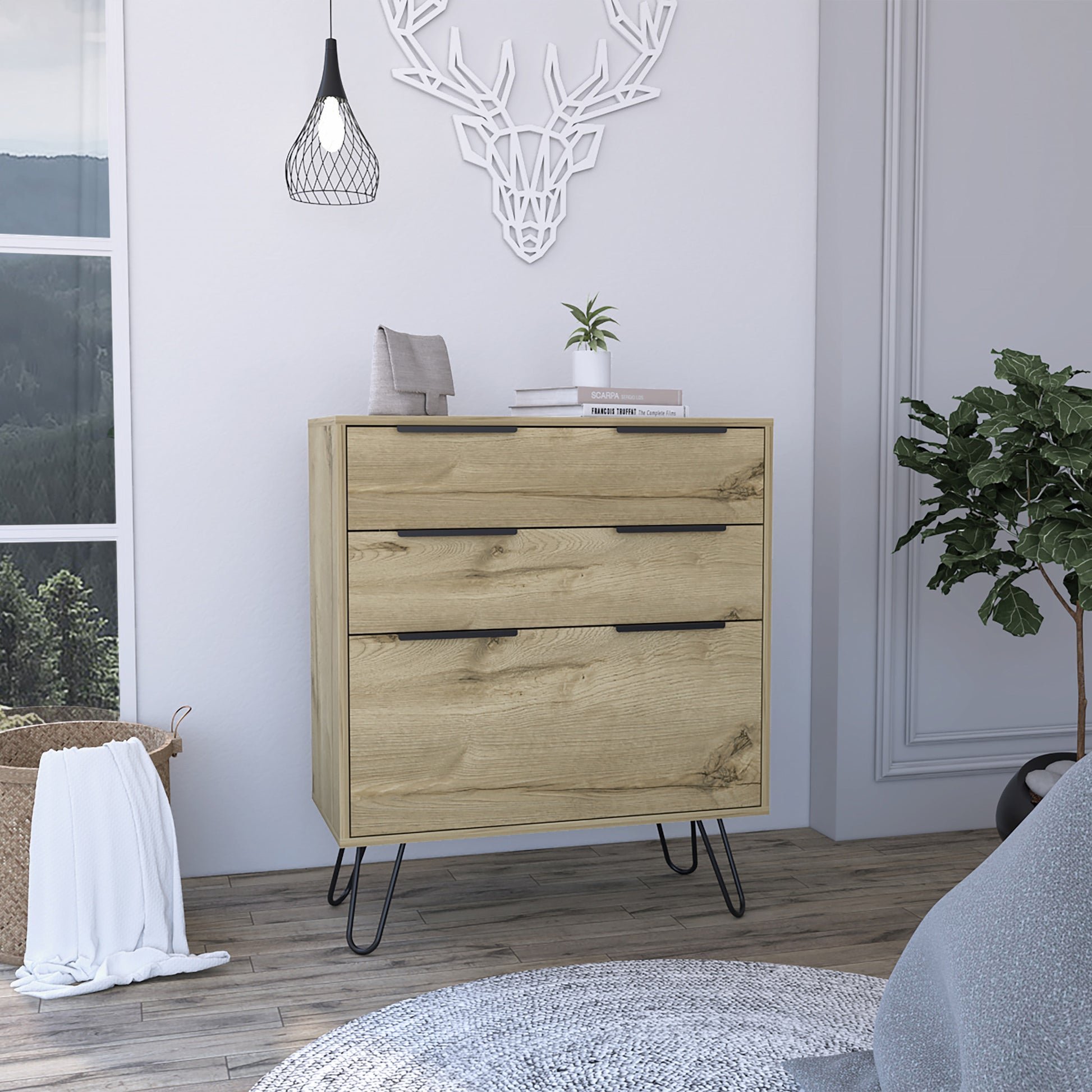 30" Brown and Black Three Drawer Dresser-5