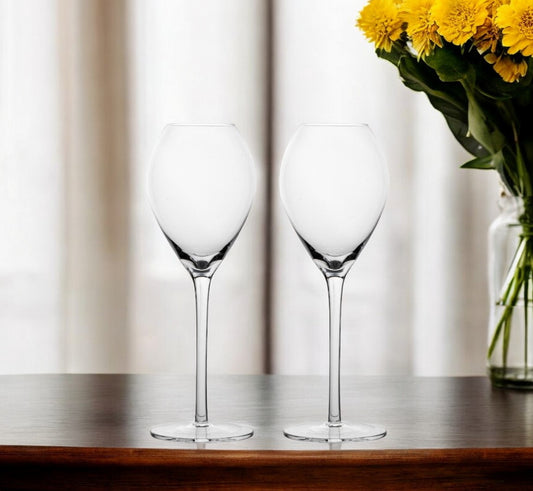 Set of Two Clear Crystal Glass Tuliped Bowl Stemmed Champagne Glass-0