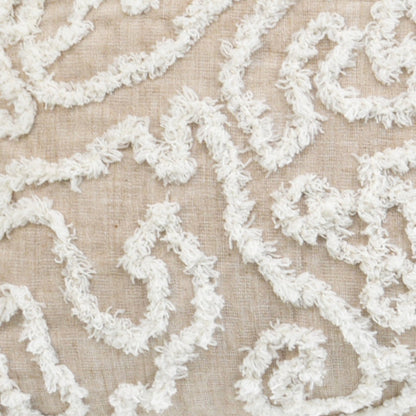 17" Beige and White Throw Pillow with Tassels-4