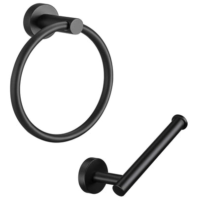 Set of Two Black Stainless Steel Wall Mount Towel Ring and Toilet Paper Holder-1