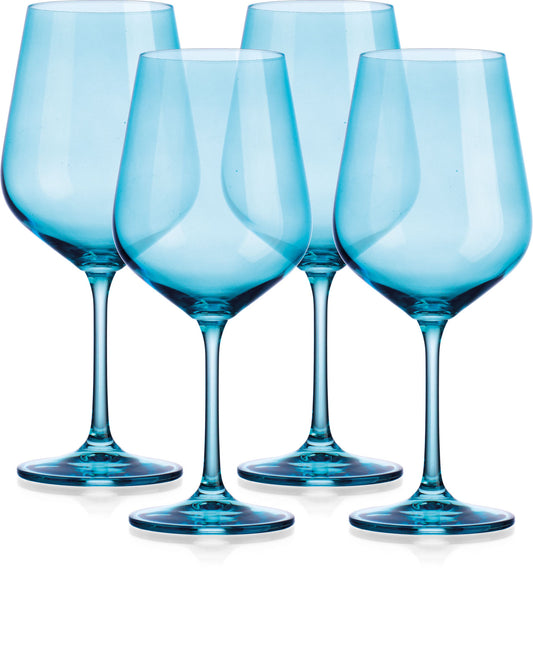 Set of Four Blue Crystal Balloon Bowl Stemmed Red Wine Glass-1
