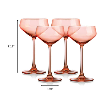 Set of Four Coral Crystal Shallow Bowl Stemmed Coupe-4
