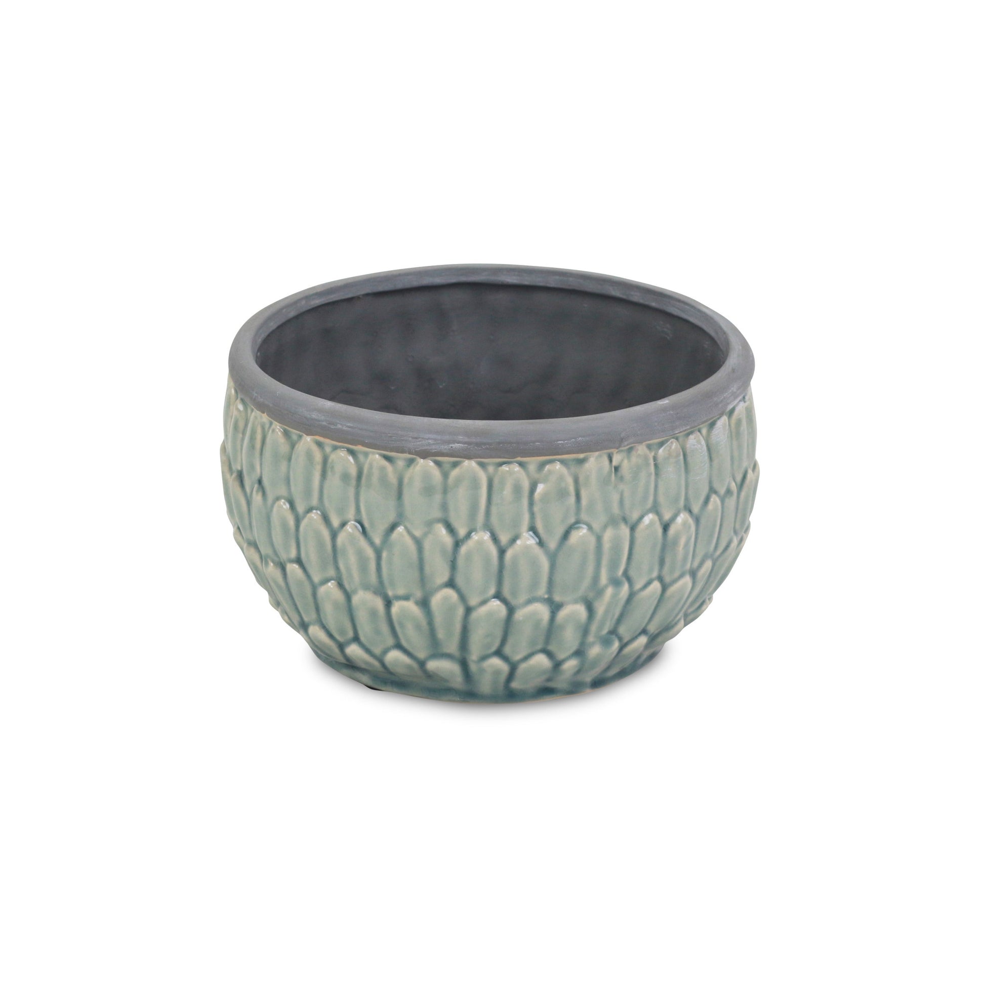 8" Aqua Textural Tone On Tone Ceramic Indoor Outdoor Round Pot Planter-2