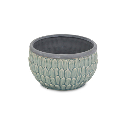 8" Aqua Textural Tone On Tone Ceramic Indoor Outdoor Round Pot Planter-2