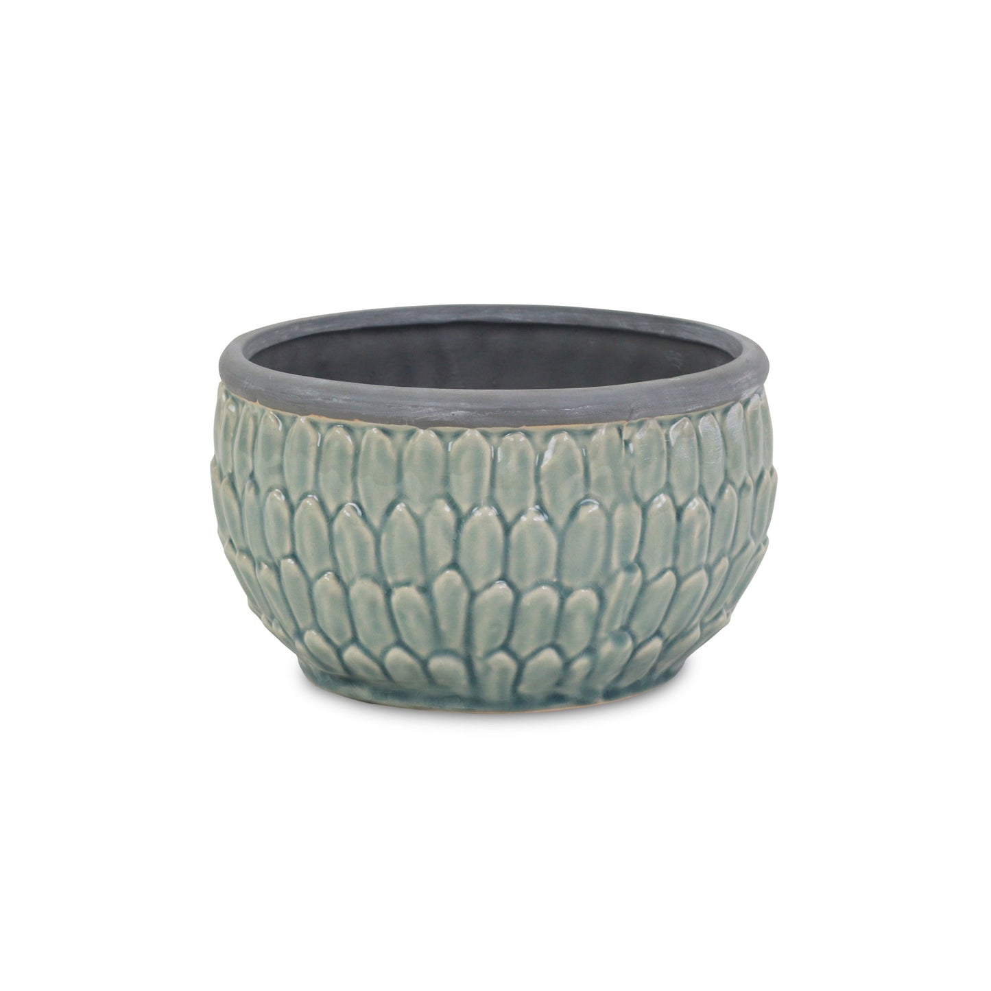 8" Aqua Textural Tone On Tone Ceramic Indoor Outdoor Round Pot Planter-1