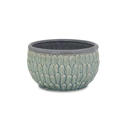 8" Aqua Textural Tone On Tone Ceramic Indoor Outdoor Round Pot Planter-1