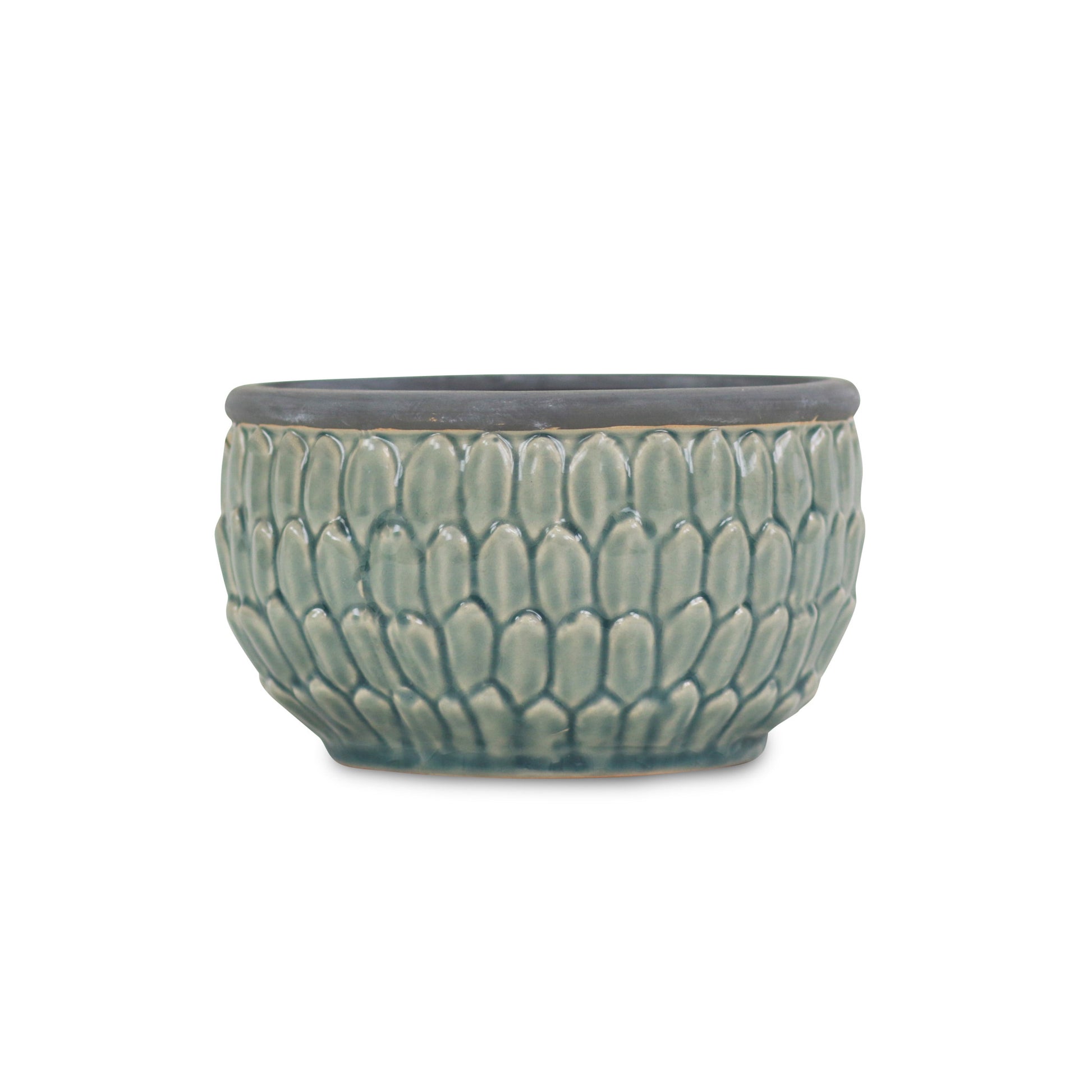 8" Aqua Textural Tone On Tone Ceramic Indoor Outdoor Round Pot Planter-3