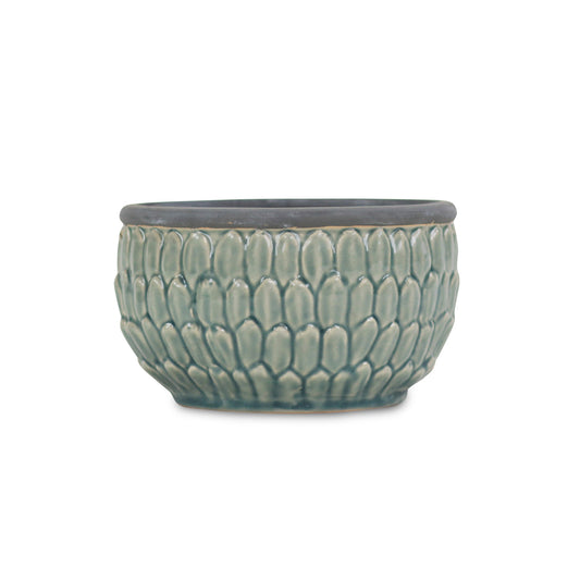 8" Aqua Textural Tone On Tone Ceramic Indoor Outdoor Round Pot Planter-3