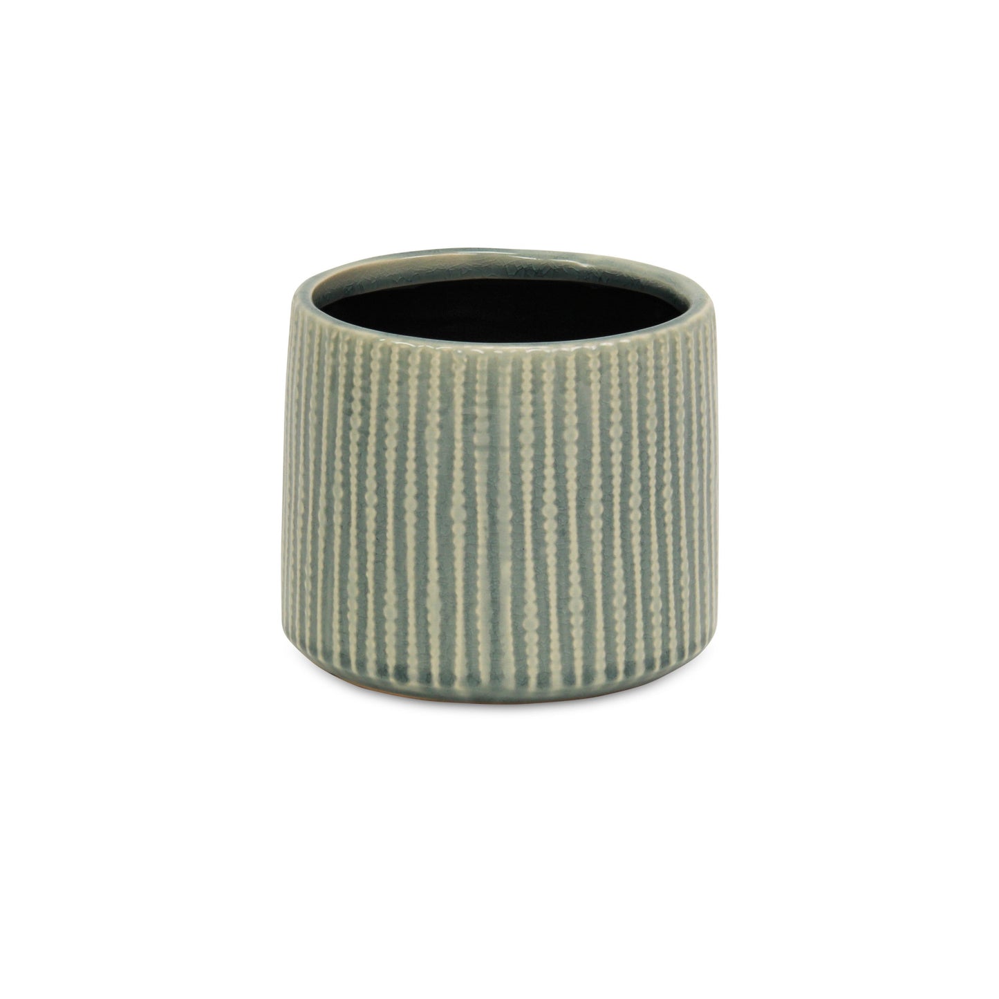 6" Green Striped Ceramic Indoor Outdoor Round Pot Planter-3