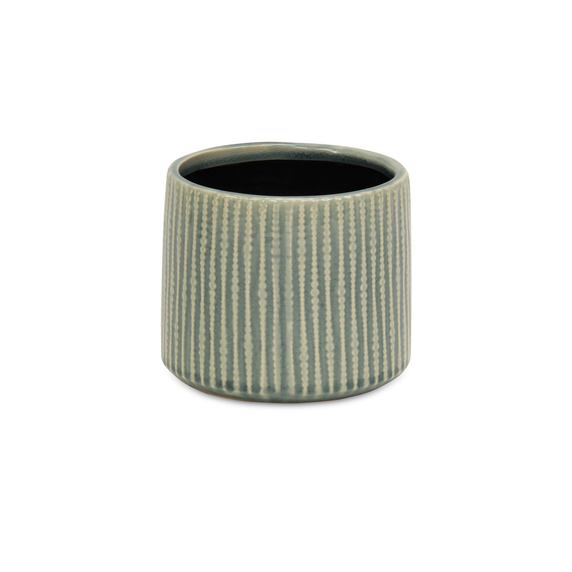 6" Green Striped Ceramic Indoor Outdoor Round Pot Planter-3