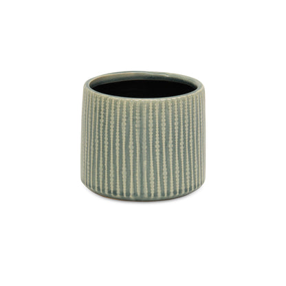 6" Green Striped Ceramic Indoor Outdoor Round Pot Planter-3