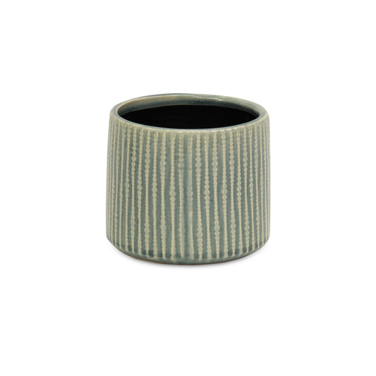 6" Green Striped Ceramic Indoor Outdoor Round Pot Planter-3