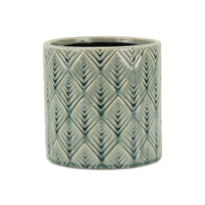 6" Green Geometric Ceramic Indoor Outdoor Round Pot Planter-1