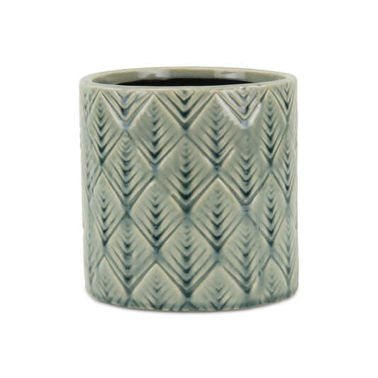 6" Green Geometric Ceramic Indoor Outdoor Round Pot Planter-1