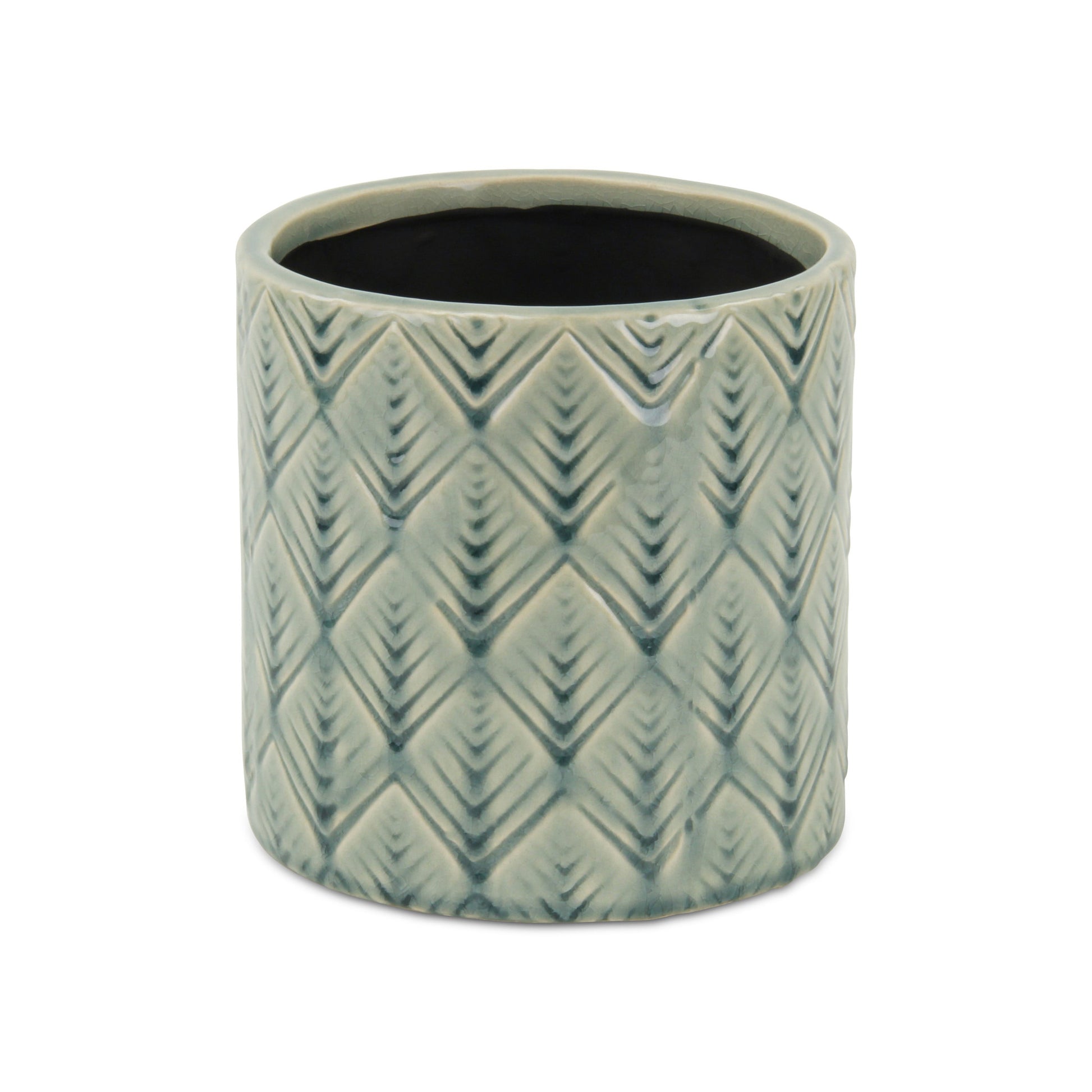 6" Green Geometric Ceramic Indoor Outdoor Round Pot Planter-3