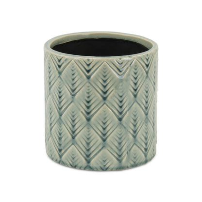 6" Green Geometric Ceramic Indoor Outdoor Round Pot Planter-3
