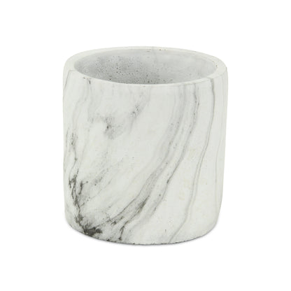 6" White and Gray Marbleized Ceramic Indoor Outdoor Round Pot Planter-3