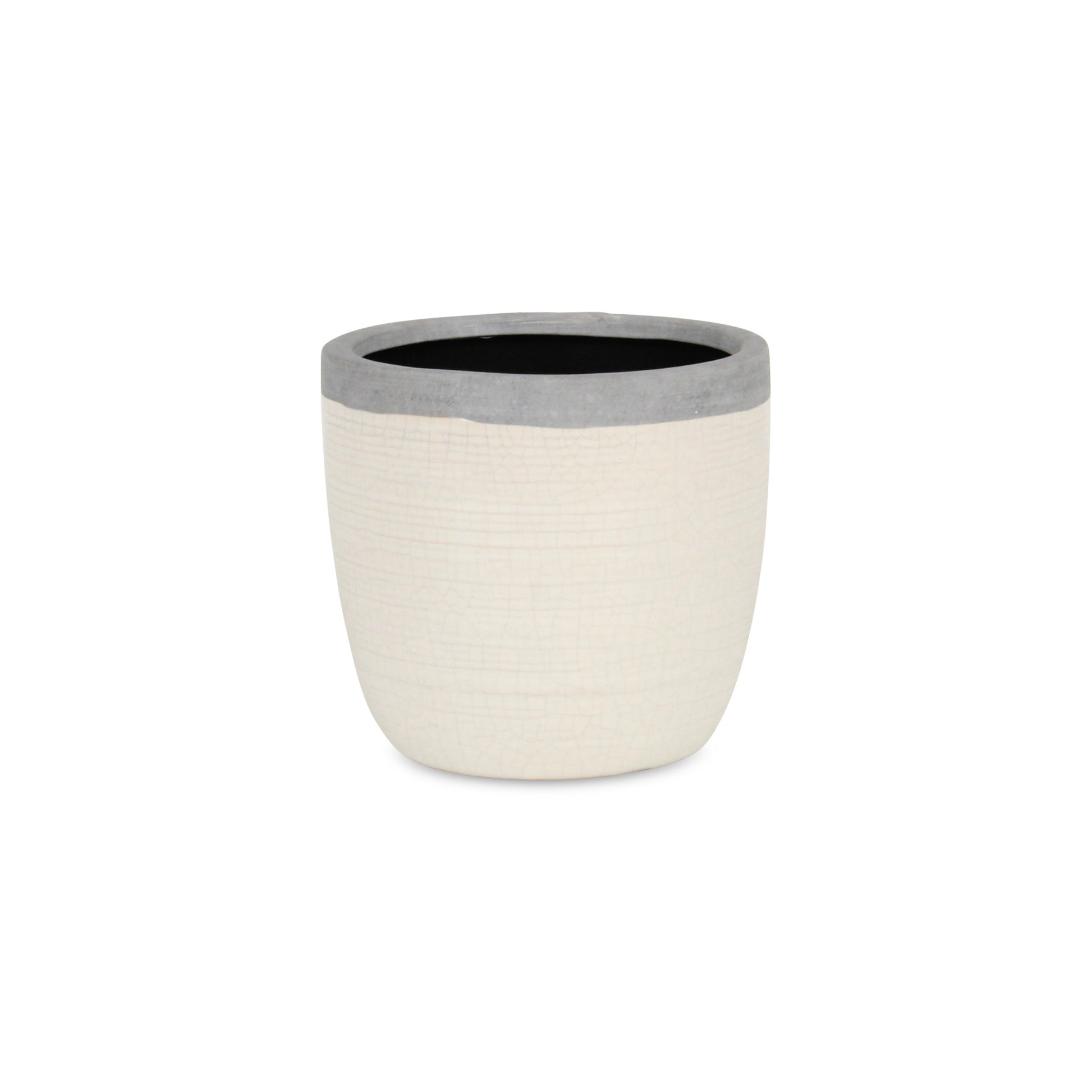6" Cream and Gray Crackle Glaze Ceramic Indoor Outdoor Round Pot Planter-1