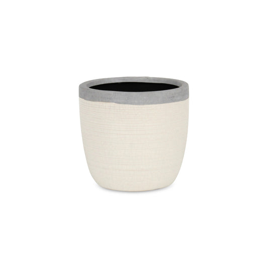 6" Cream and Gray Crackle Glaze Ceramic Indoor Outdoor Round Pot Planter-1