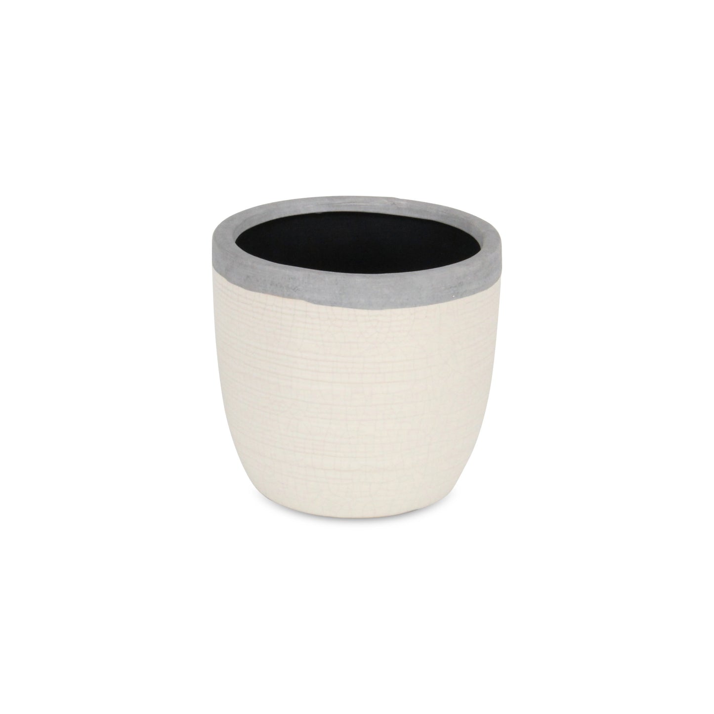 6" Cream and Gray Crackle Glaze Ceramic Indoor Outdoor Round Pot Planter-3