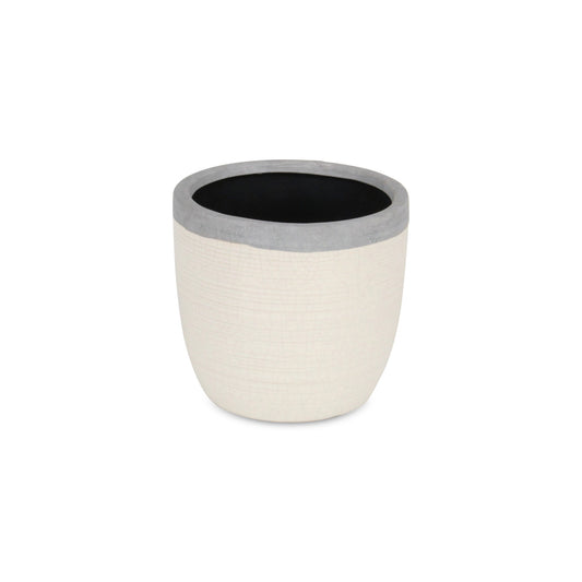 6" Cream and Gray Crackle Glaze Ceramic Indoor Outdoor Round Pot Planter-3