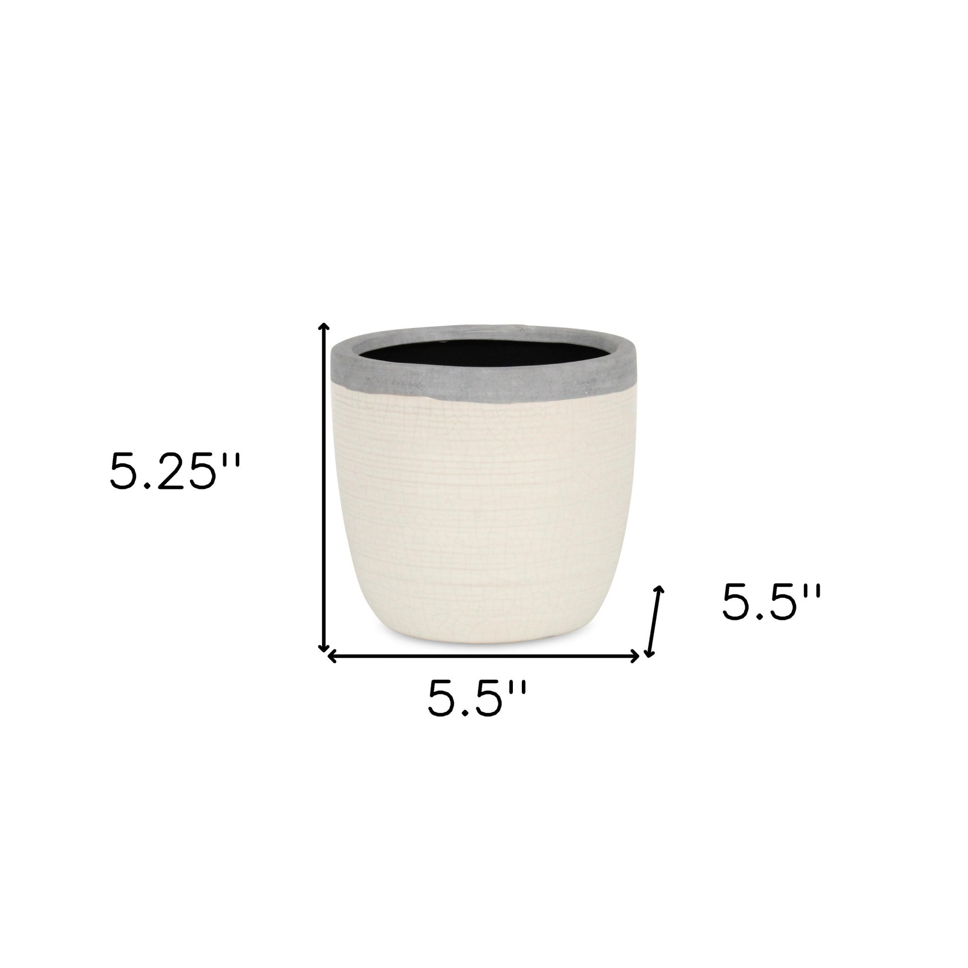 6" Cream and Gray Crackle Glaze Ceramic Indoor Outdoor Round Pot Planter-4