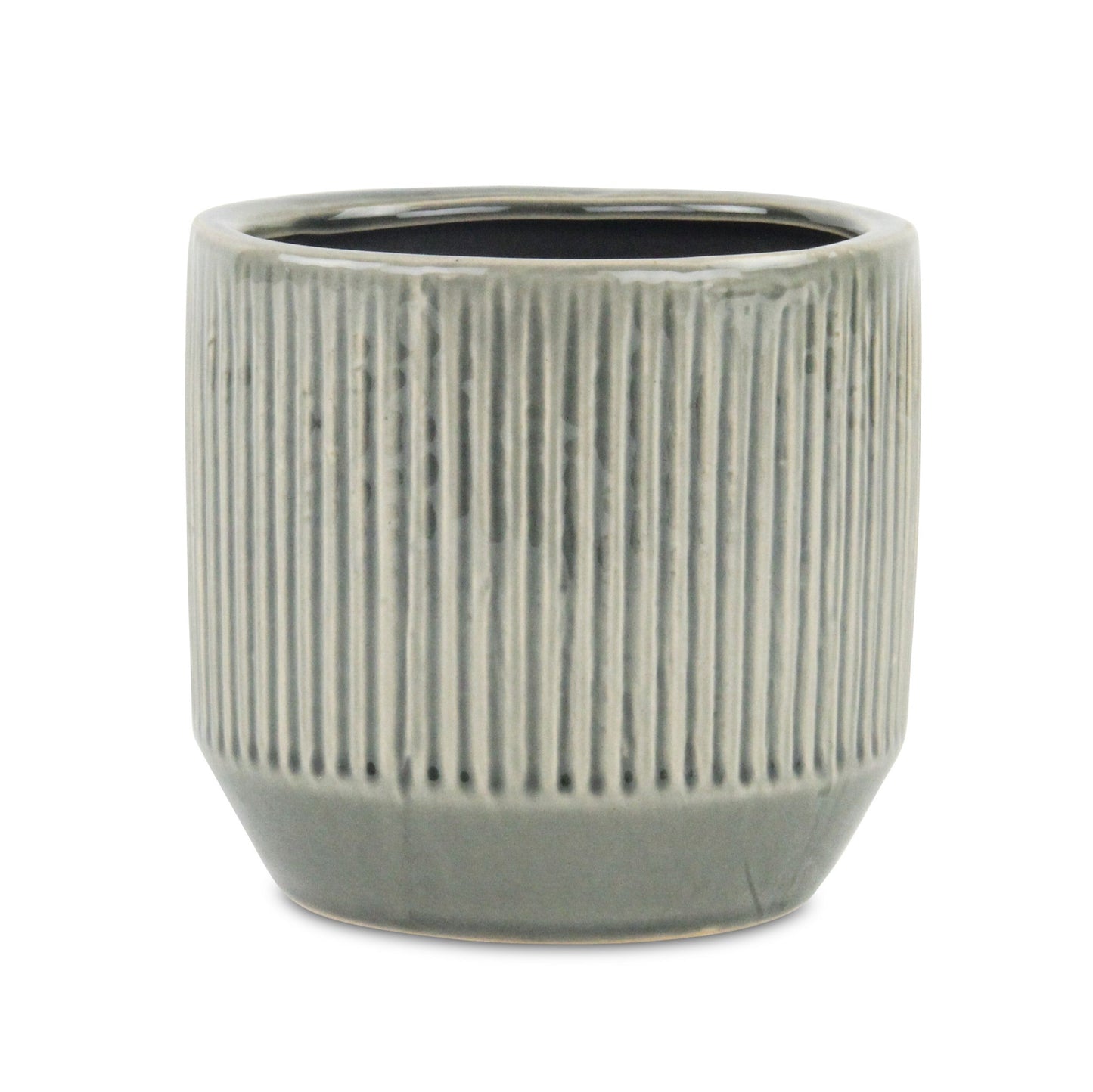 6" Gray Striped Ceramic Indoor Outdoor Round Pot Planter-2