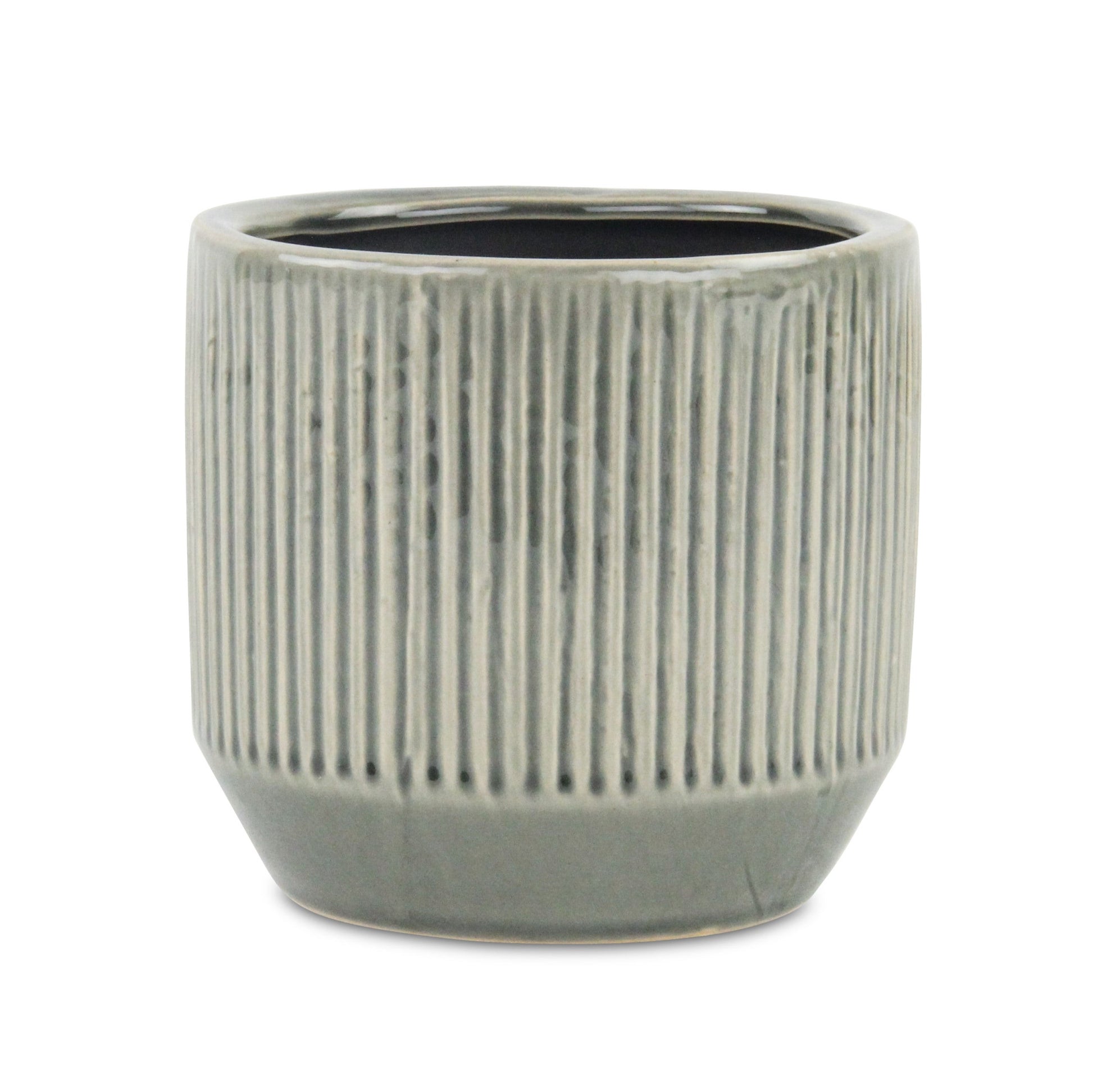 6" Gray Striped Ceramic Indoor Outdoor Round Pot Planter-2
