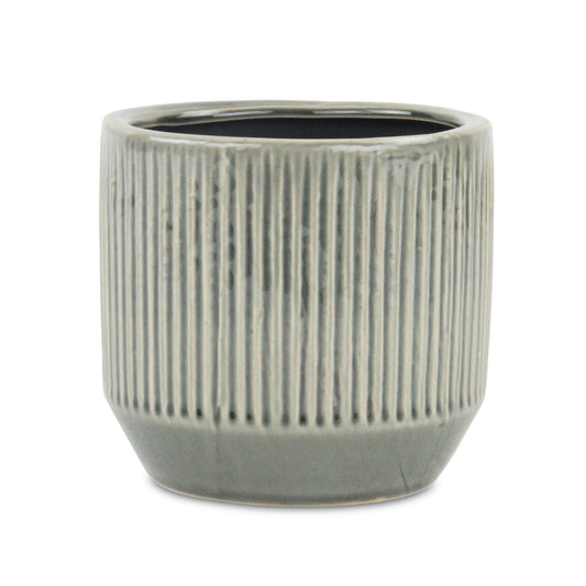 6" Gray Striped Ceramic Indoor Outdoor Round Pot Planter-2