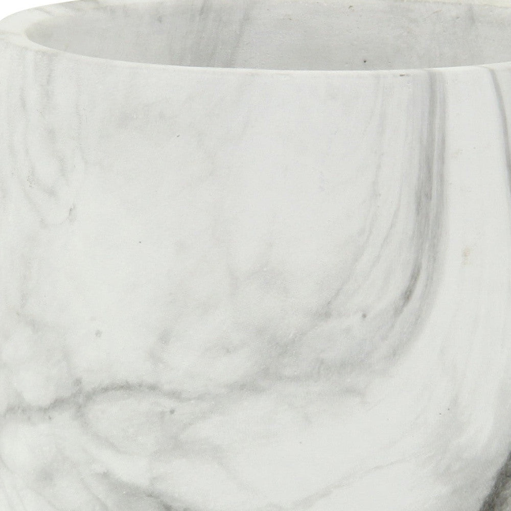 6" White and Gray Marbleized Ceramic Indoor Outdoor Round Pot Planter-4