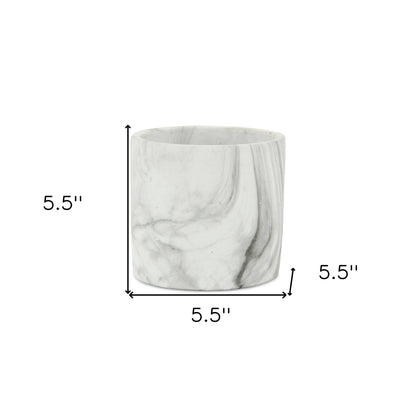 6" White and Gray Marbleized Ceramic Indoor Outdoor Round Pot Planter-5