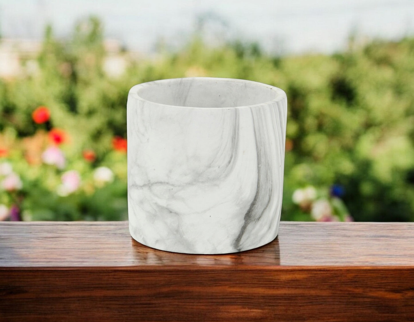 6" White and Gray Marbleized Ceramic Indoor Outdoor Round Pot Planter-0