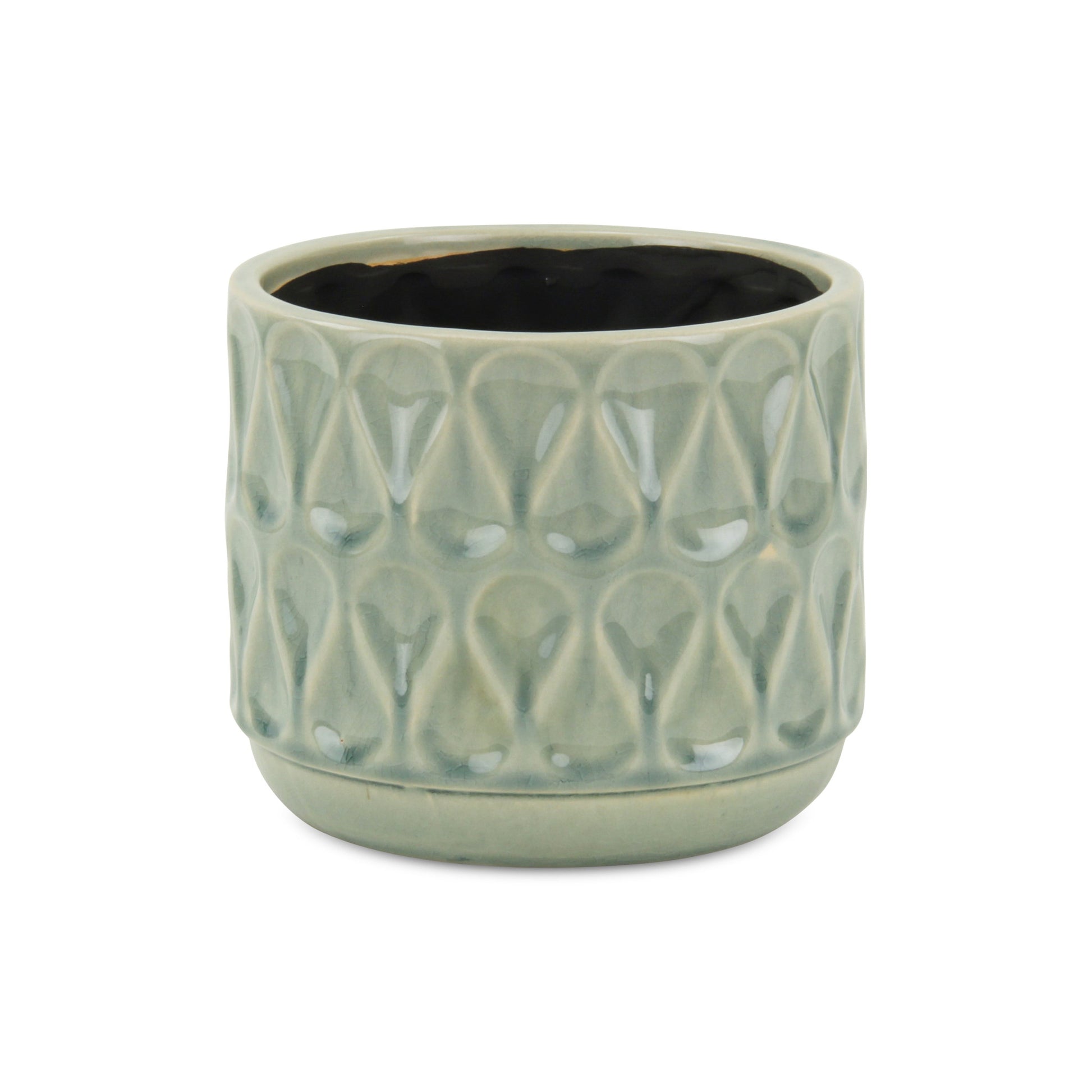 7" Green Geometric Ceramic Indoor Outdoor Round Pot Planter-1