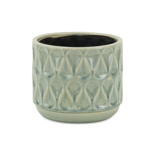 7" Green Geometric Ceramic Indoor Outdoor Round Pot Planter-1