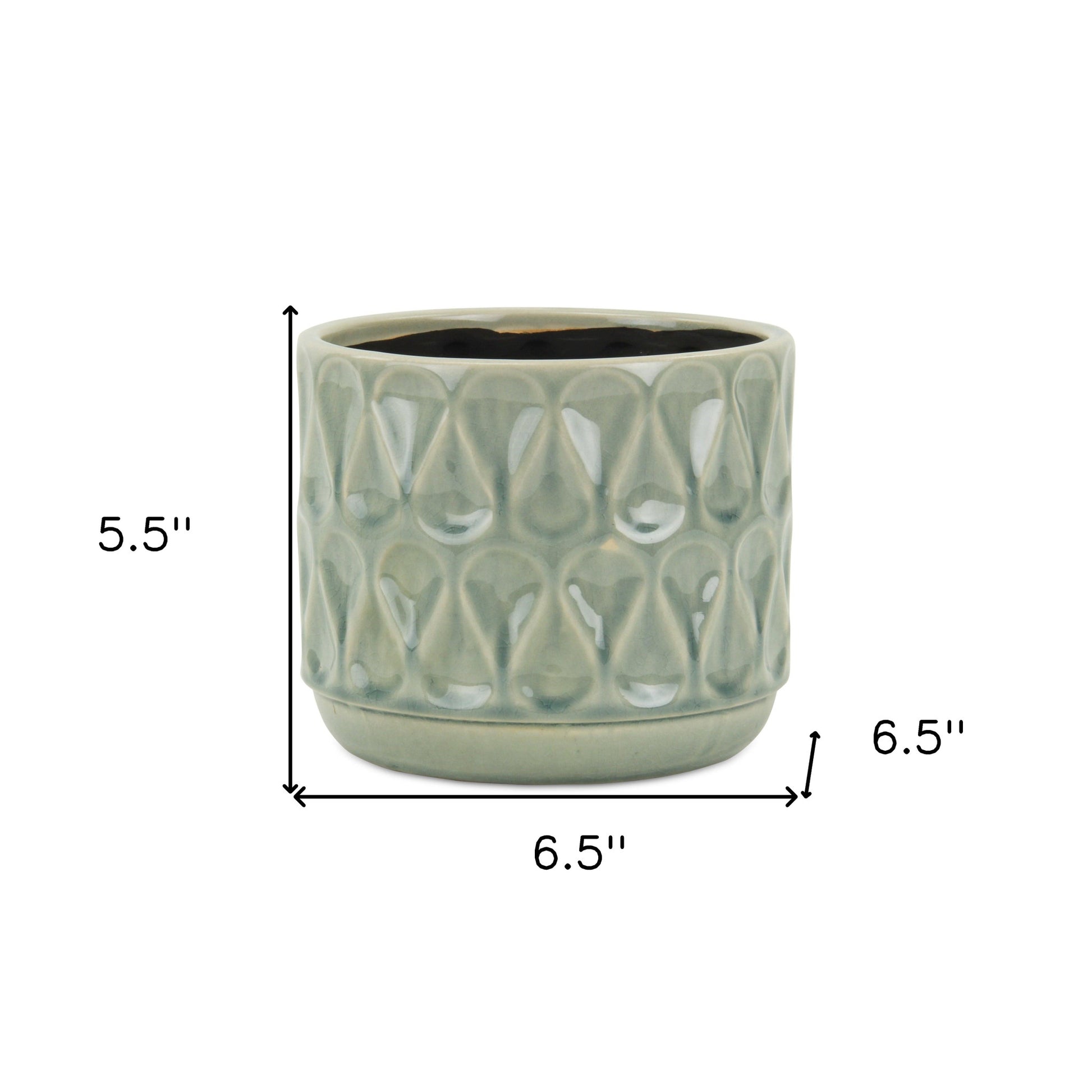 7" Green Geometric Ceramic Indoor Outdoor Round Pot Planter-5