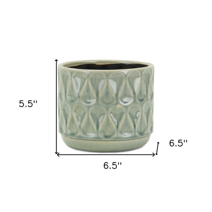 7" Green Geometric Ceramic Indoor Outdoor Round Pot Planter-5