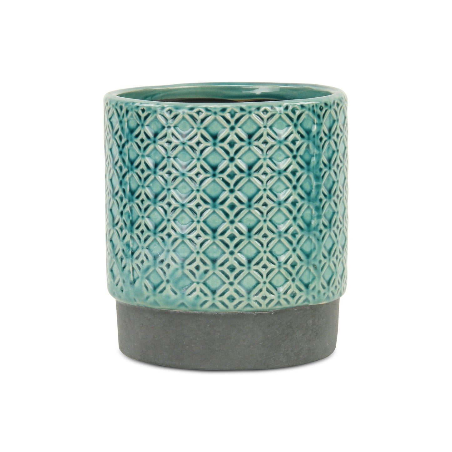 6" Turquoise Geometric Ceramic Indoor Outdoor Round Pot Planter-2