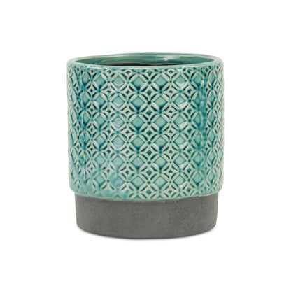 6" Turquoise Geometric Ceramic Indoor Outdoor Round Pot Planter-2