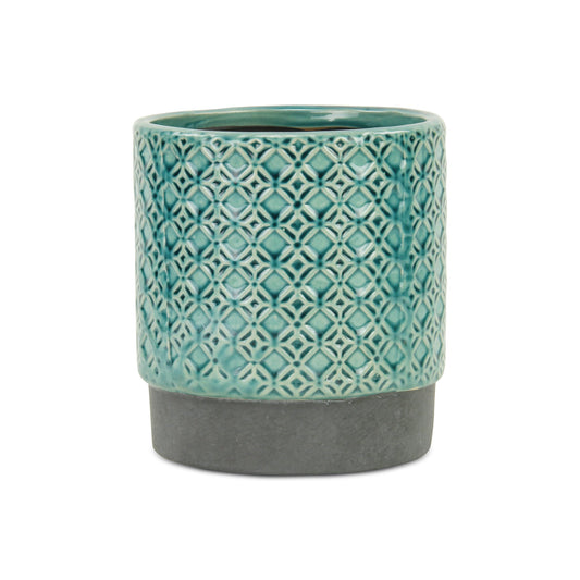 6" Turquoise Geometric Ceramic Indoor Outdoor Round Pot Planter-2