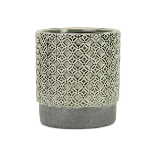 6" Gray Geometric Ceramic Indoor Outdoor Round Pot Planter-2