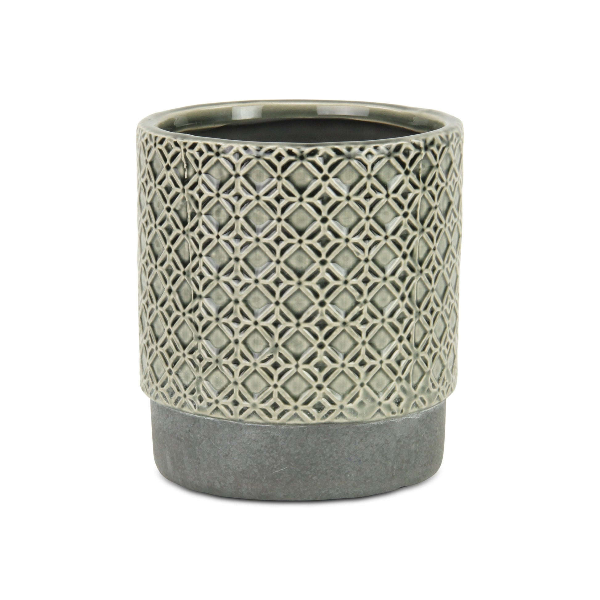 6" Gray Geometric Ceramic Indoor Outdoor Round Pot Planter-1