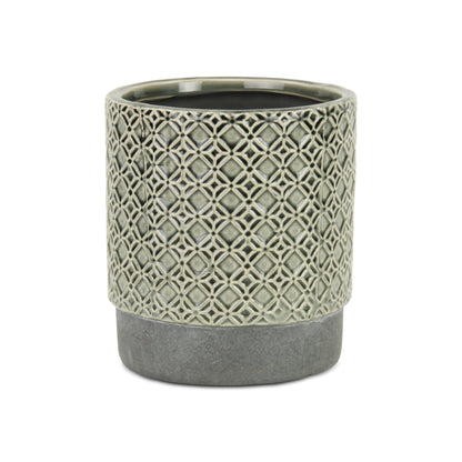 6" Gray Geometric Ceramic Indoor Outdoor Round Pot Planter-1