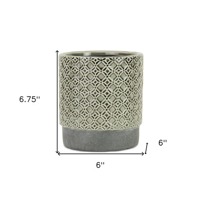6" Gray Geometric Ceramic Indoor Outdoor Round Pot Planter-4