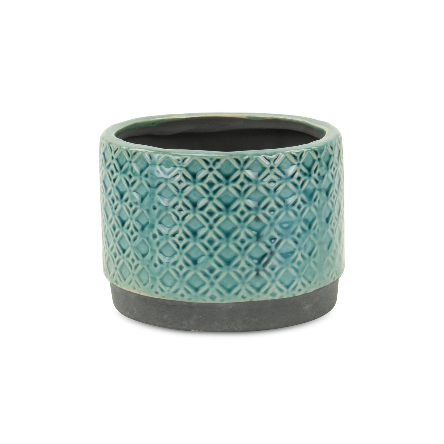 7" Turquoise Geometric Ceramic Indoor Outdoor Round Pot Planter-1
