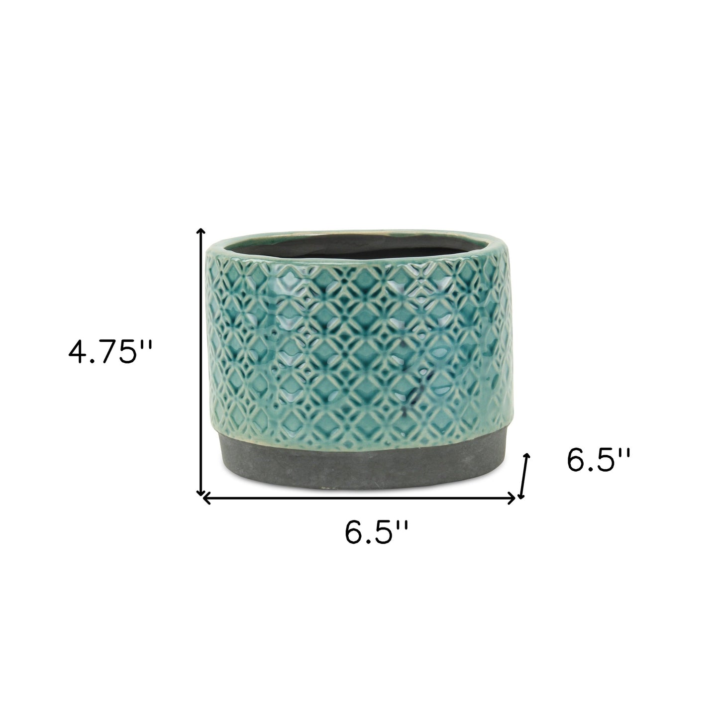 7" Turquoise Geometric Ceramic Indoor Outdoor Round Pot Planter-5