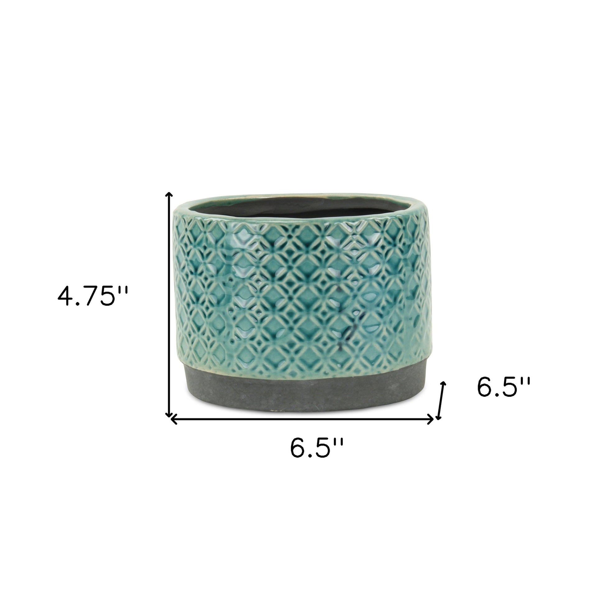 7" Turquoise Geometric Ceramic Indoor Outdoor Round Pot Planter-5