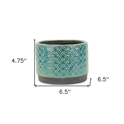 7" Turquoise Geometric Ceramic Indoor Outdoor Round Pot Planter-5