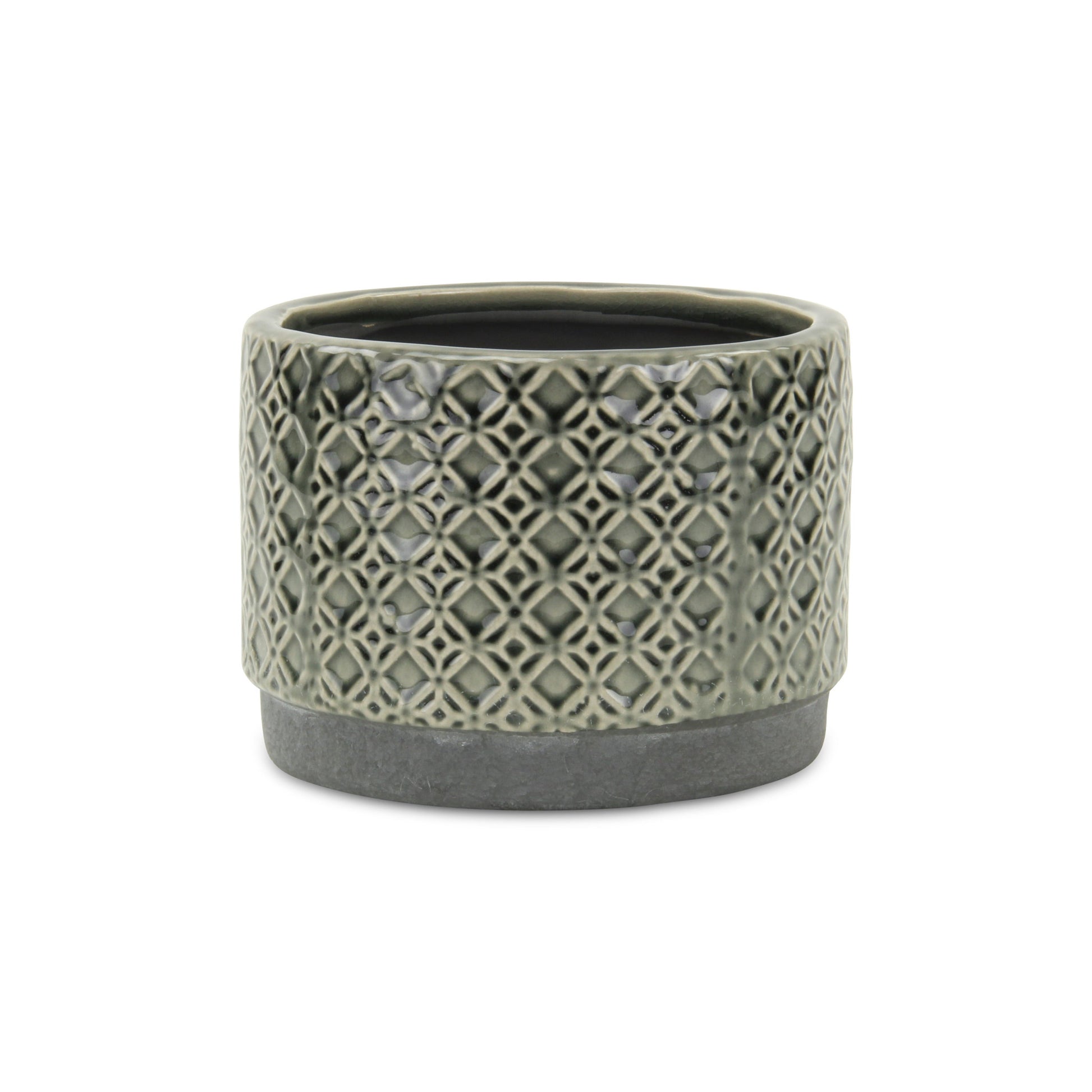 7" Gray Geometric Ceramic Indoor Outdoor Round Pot Planter-2
