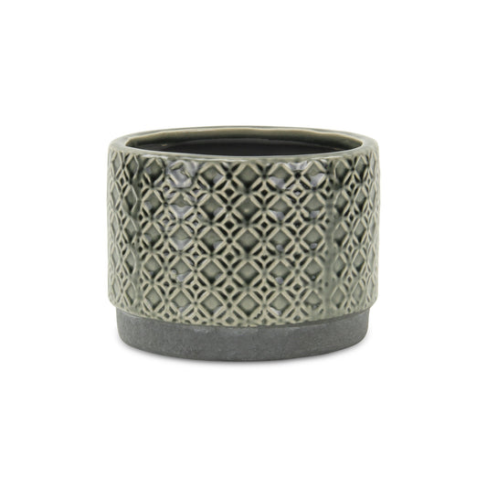 7" Gray Geometric Ceramic Indoor Outdoor Round Pot Planter-2